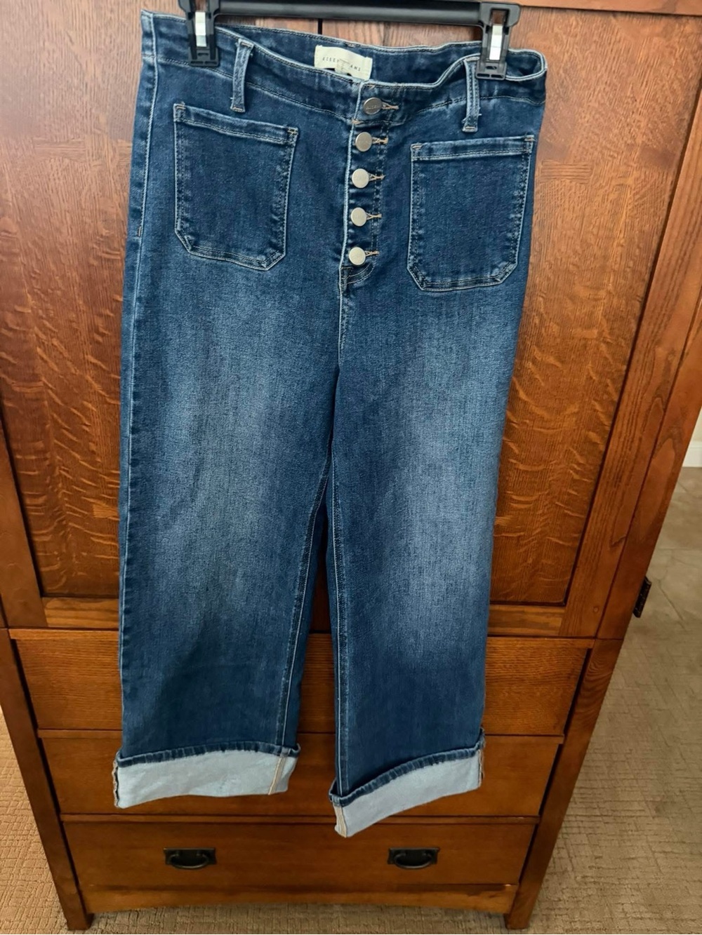 Risen High-Rise Wide Leg Women's Jeans in Dark Blue